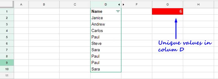 Count Unique Values In Visible Rows In Google Sheets