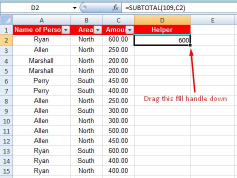 Subtotal Function With Conditions - Helper Column Approach