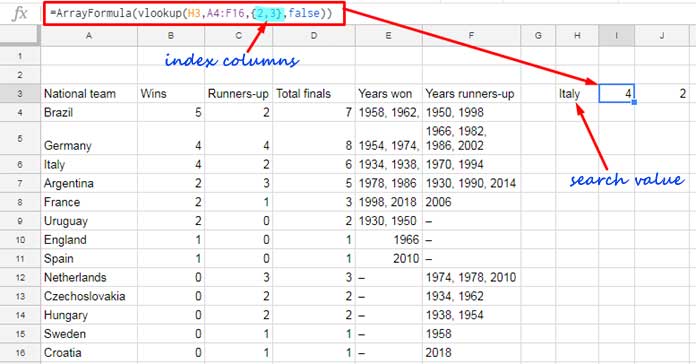 Two index columns in VLOOKUP - Google Sheets