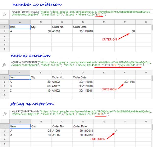 Examples of using the QUERY with IMPORTRANGE in Google Sheets