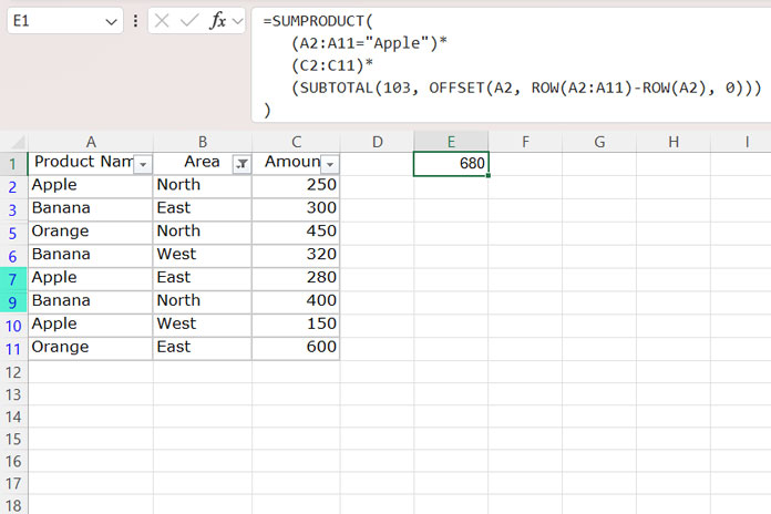 Using SUBTOTAL with Conditions in Excel Without a Helper Column