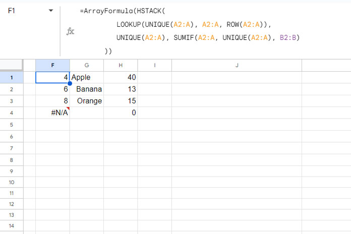 VLOOKUP Range Using UNIQUE, SUMIF, and LOOKUP Combination