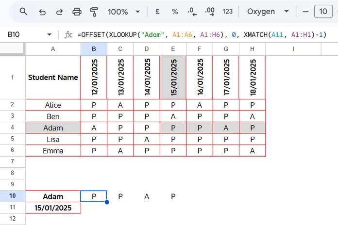 Example of a Two-Way Lookup and Returning Multiple Columns in Google Sheets