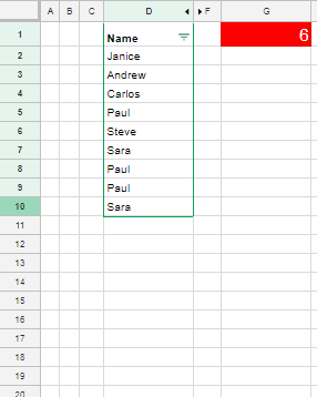 Example to Count Unique Values in Visible Rows
