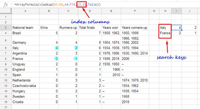 Two search keys and two index columns in VLOOKUP in Sheets