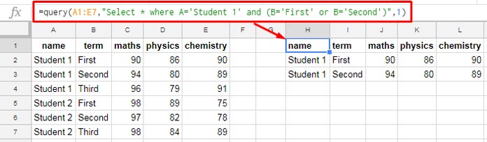 And, Or, and Not in Google Sheets Query