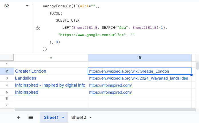 Extract URLs from Hyperlinks or Embedded Links in a Column