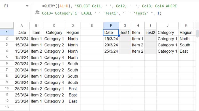 Inserting Two Blank Columns in QUERY Result (Including Header Row)