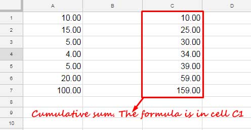 sum cumulative google sheets formula comma separated values array count