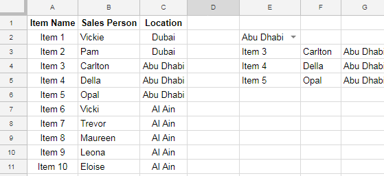 Drop Down to Filter Data From Rows