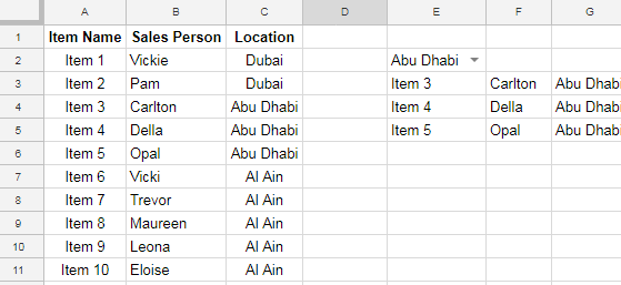 Drop Down pour filtrer les données par lignes