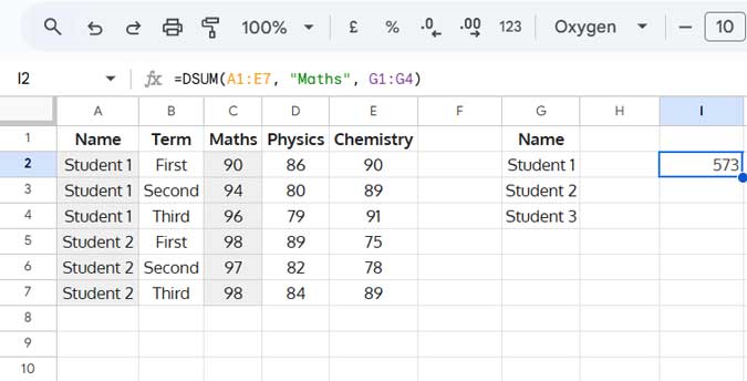 Example of DSUM with an OR condition in Google Sheets