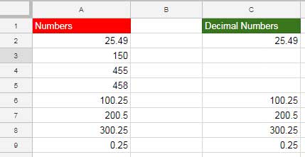 sample data for decimal filtering