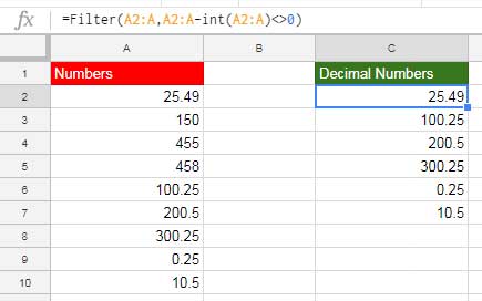 extract decimal numbers