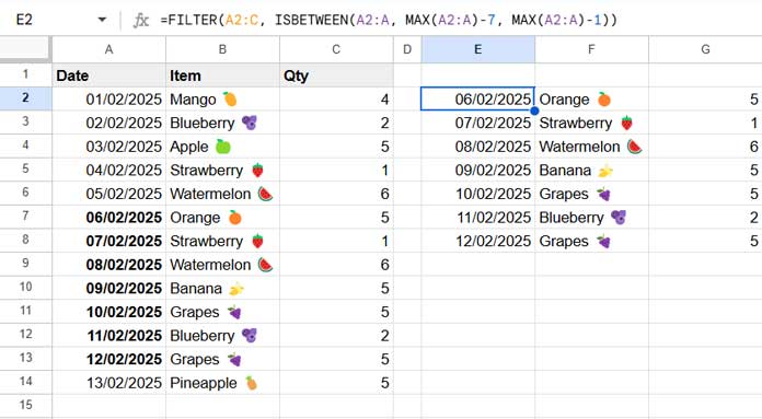 Example of filtering the last N days from the latest date