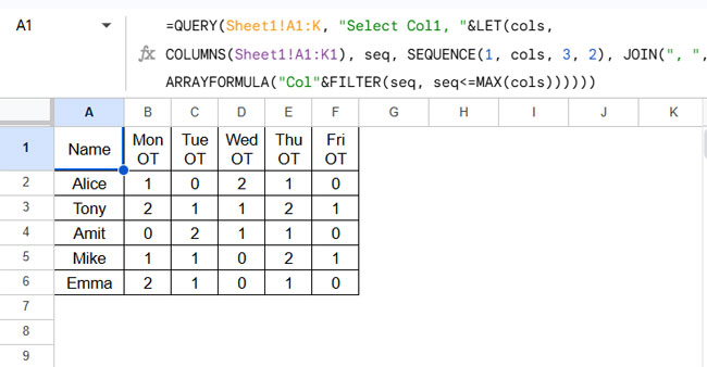 Example of Selecting Every Nth Column in Google Sheets Query