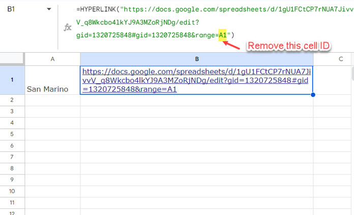 Removing Cell Reference from Cell URL in Google Sheets