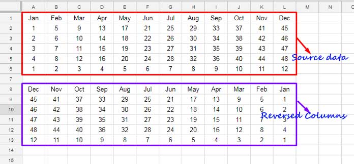 Reverse an Array in Google Sheets