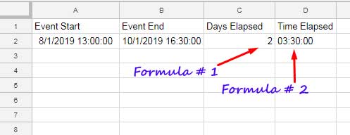 Calculate elapsed time using the INT function in Google Sheets