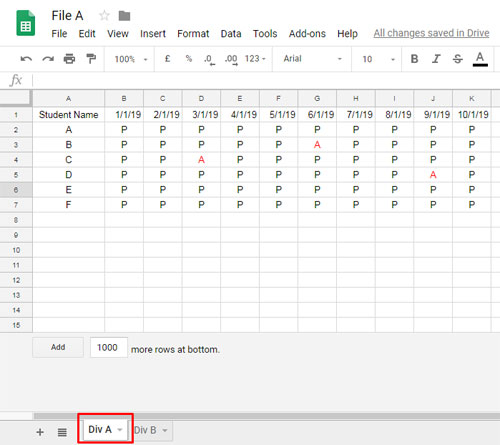 attendance-div-a - sample data