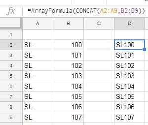 Concatenate columns in Google Sheets using CONCAT