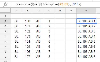 Query to concatenate columns in Sheets