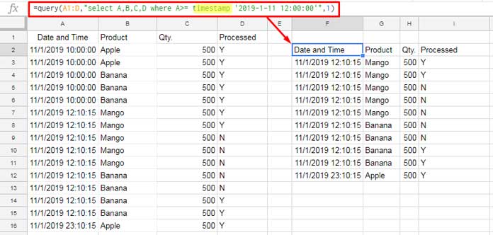 DateTime in Query in Google Sheets