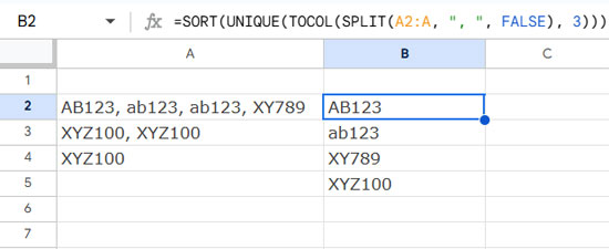 Extracting Unique Values from a Comma-Separated List – Case-Sensitive