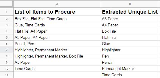 Extract Unique Values from a Comma Separated List