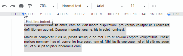 First Line Indent in Google Docs
