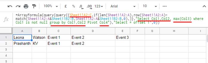 Unstacked three columns data in Google Sheets