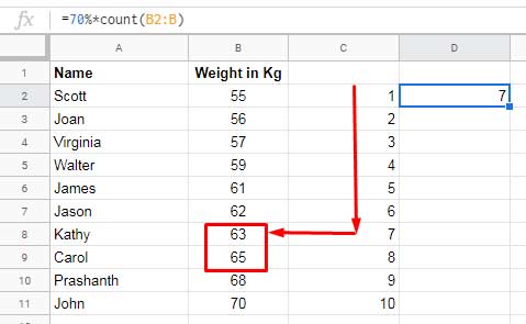 Percentile whole index number