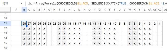 Horizontally reversed array in Google Sheets