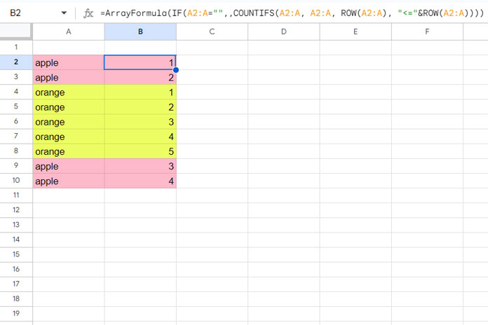 Efficient array formula for running count in Sheets