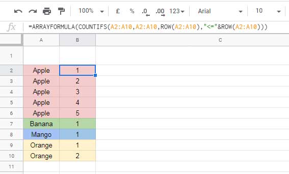 Running Count in Google Sheets - Array