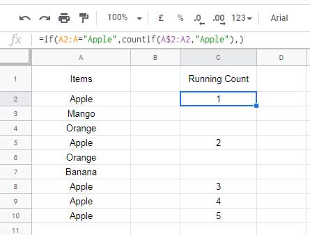 Running Count non-array formula