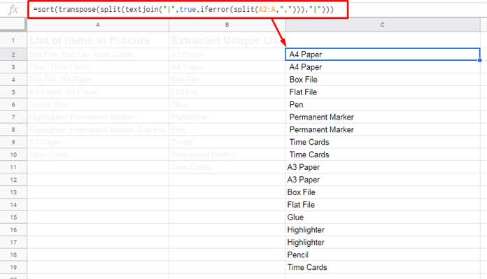 transpose row to columns for unique