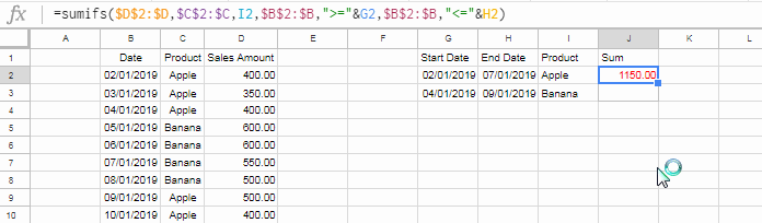 Sumifs in start and end date calculation