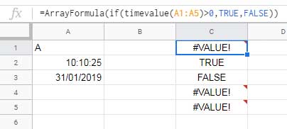 Formula to Check Time Input in a Range of Cells in Google Sheets
