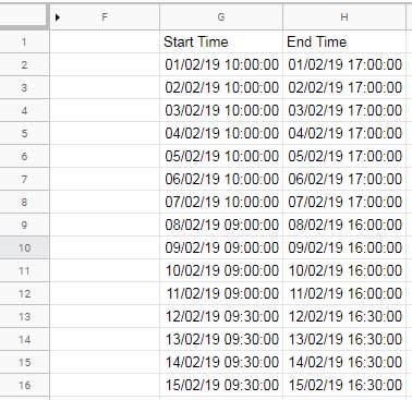 Start and End Time in Timestamp Format