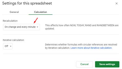 calculation settings of volatile functions in Sheets