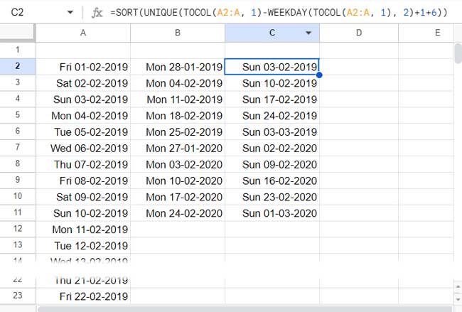 Formula to Extract Unique Calendar Week End Dates