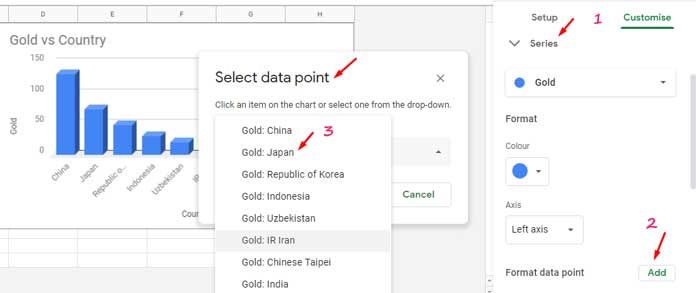 How to select data points in Bar chart