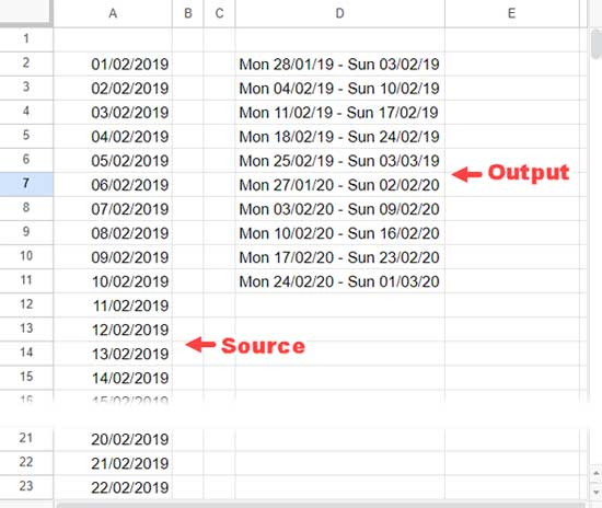 Combined Calendar Week Start and End Dates