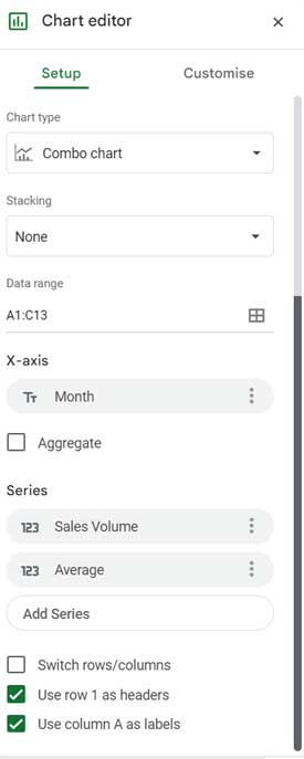 X-axis and Series setup for adding average line