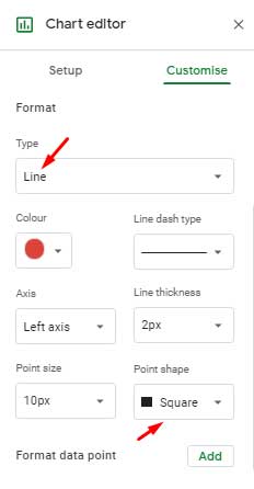 Customising series options in Google Sheets chart editor panel