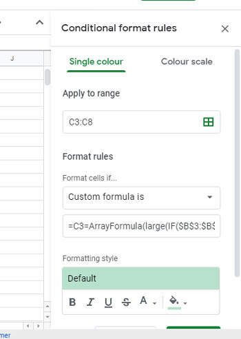 conditional format rules to highlight large 2 with condition