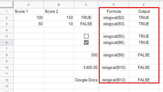 Example to ISLOGICAL Function in Google Sheets