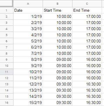 Start and End Time in Time Format