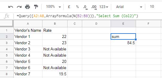 The use of the N formula in Query